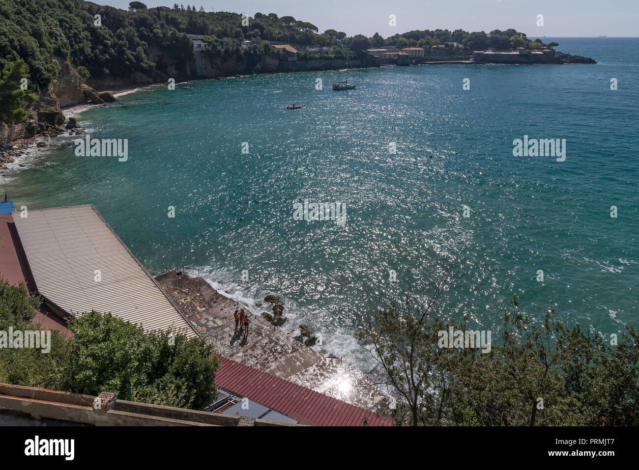 Bella vista aerea della Baia di San Giorgio a Lerici e La Spezia, Liguria, Italia Foto Stock