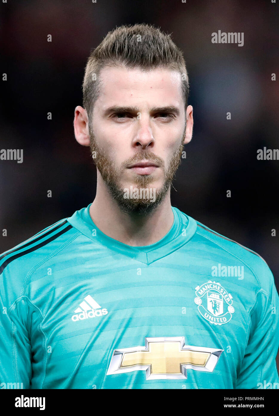 Il portiere del Manchester United David de Gea si allinea prima della UEFA Champions League, partita del Gruppo H a Old Trafford, Manchester. PREMERE ASSOCIAZIONE foto. Data immagine: Martedì 2 ottobre 2018. Vedi PA storia CALCIO uomo Utd. Il credito fotografico dovrebbe essere: Martin Rickett/PA Wire. Foto Stock