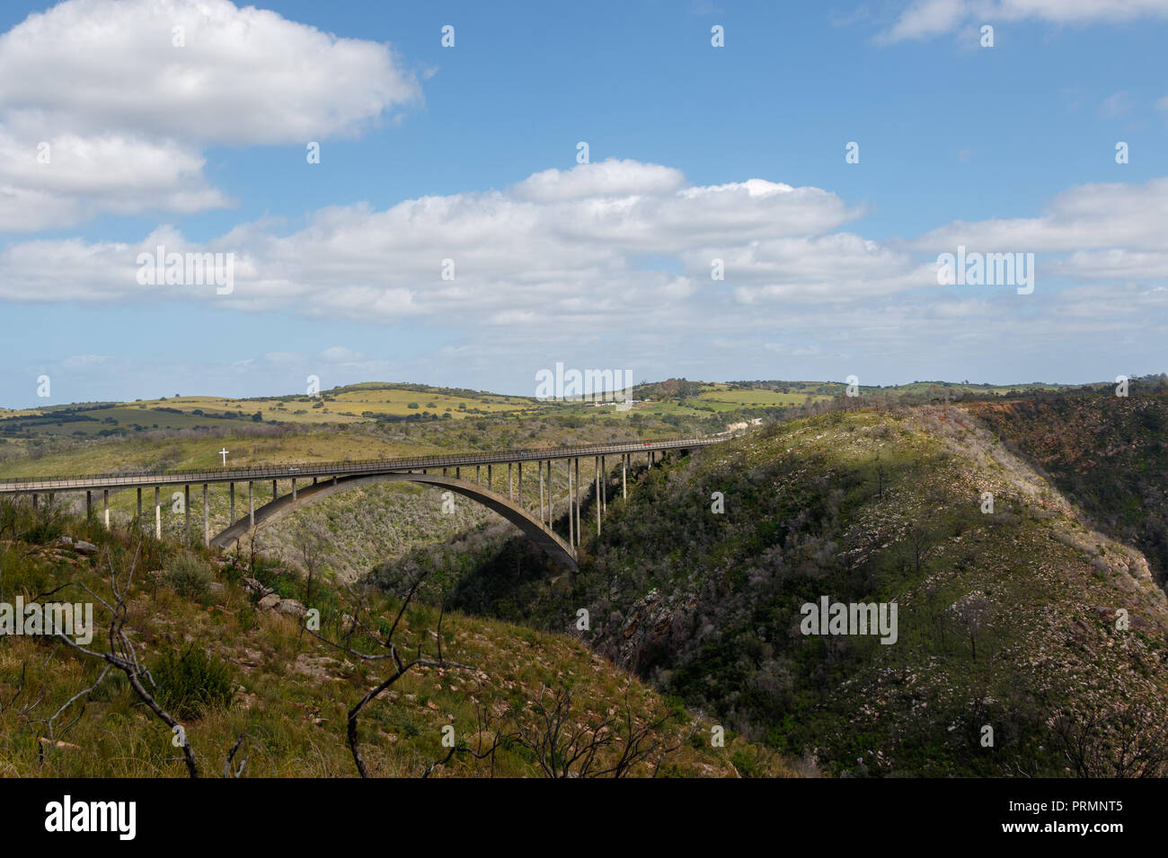 Vista laterale del ponte con la montagna in background Foto Stock