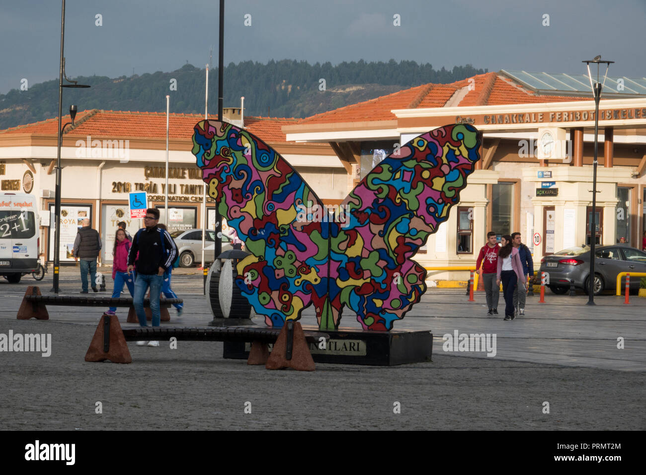 Scultura farfalla sul lungomare di Canakkale, Turchia Foto Stock