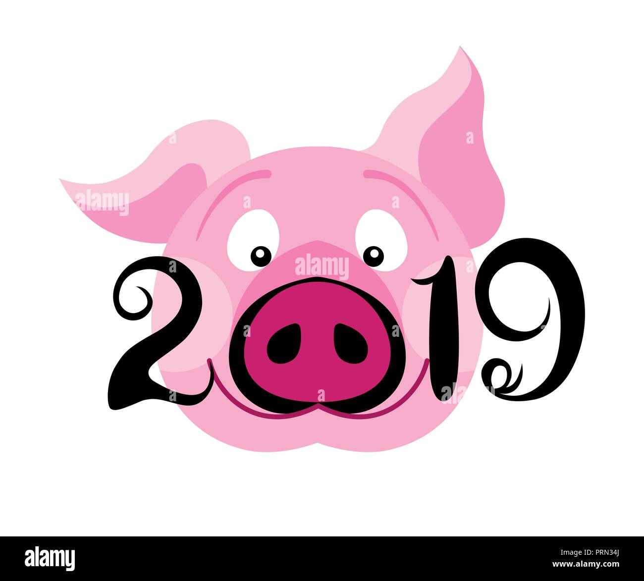 Cartolina creativi per il Nuovo Anno 2019 con suini carini. Illustrazione Vettoriale
