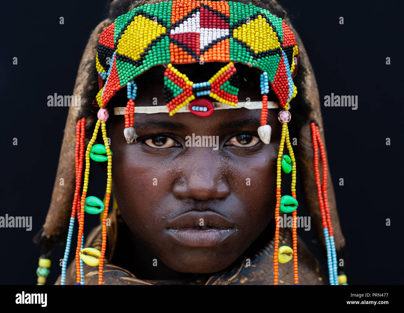 Ritratto di una tribù Mumuhuila donna, Provincia di Huila, Chibia, Angola Foto Stock