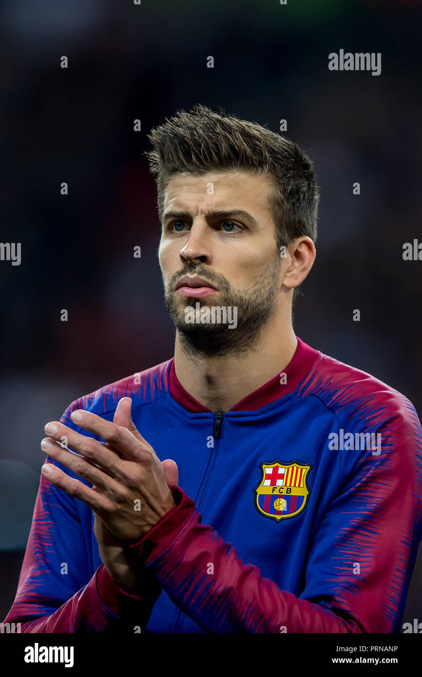 Londra, Regno Unito. 3 Ottobre, 2018. Gerard Pique di Barcellona durante la UEFA Champions League match tra Tottenham Hotspur e Barcellona allo Stadio di Wembley a Londra, Inghilterra il 3 ottobre 2018. 3° Ott, 2018. Credit: AFP7/ZUMA filo/Alamy Live News Credito: ZUMA Press, Inc./Alamy Live News Foto Stock