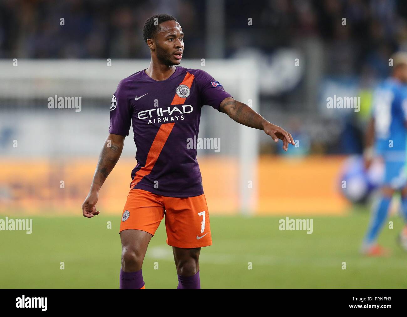 Firo: 02.10.2018 Calcio, calcio, Champions League: TSG Hoffenheim - Manchester City 1: 2 gesture, Raheem Sterling | Foto Stock