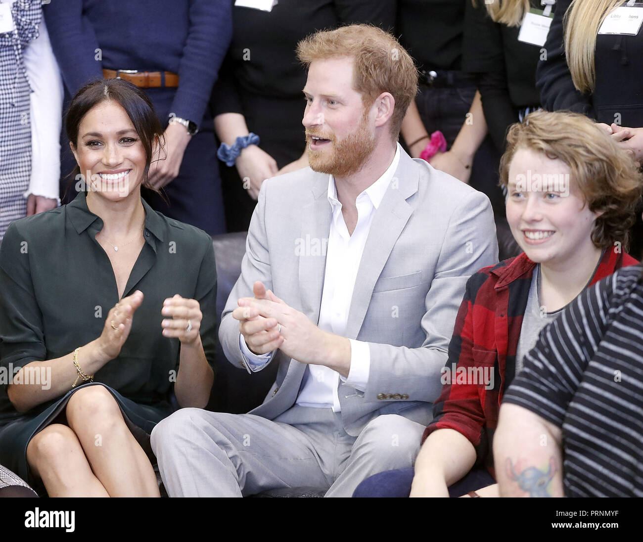 Il Duca e la Duchessa di Sussex a Joff, Peacehaven Centro Giovanile, East Sussex, come parte del loro primo giunto in visita ufficiale a Sussex. Foto Stock