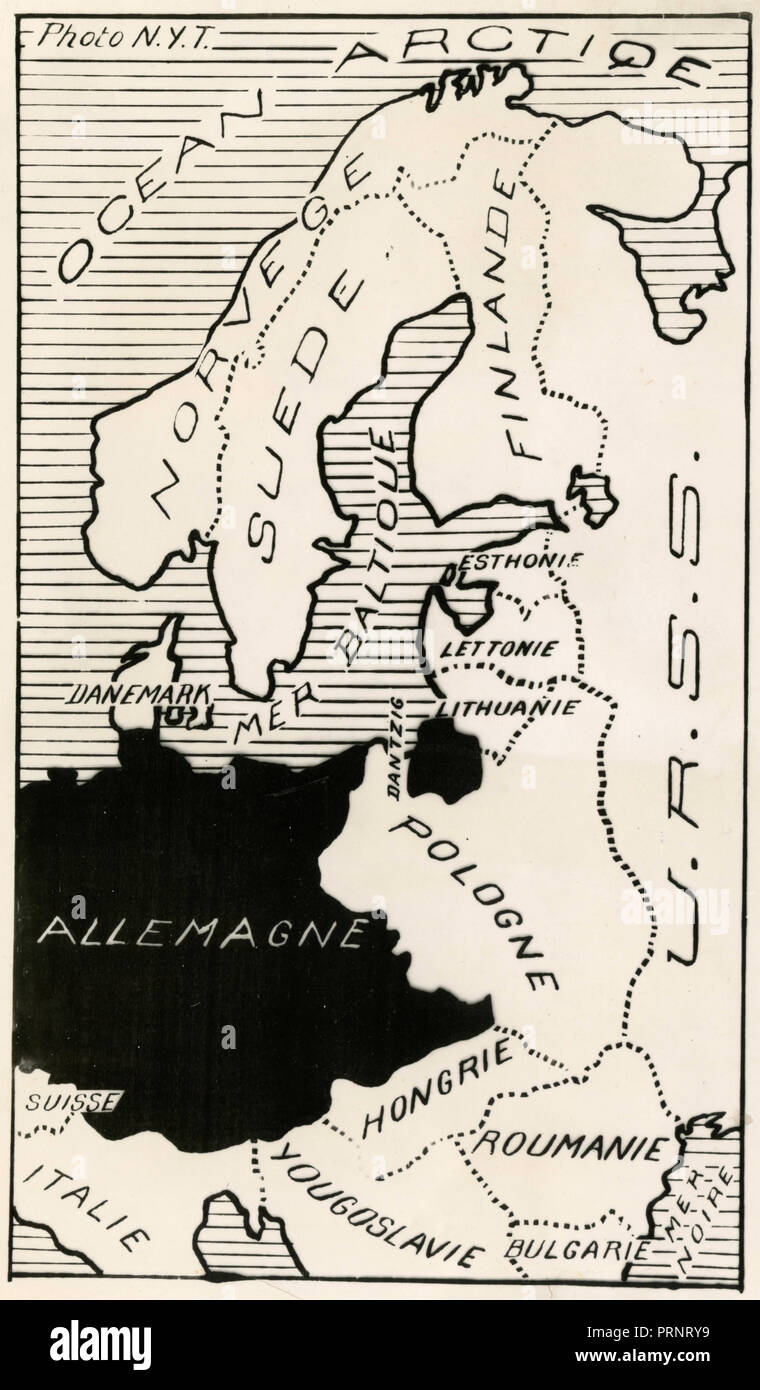 Mappa di nord-est Europa, 1930s Foto Stock