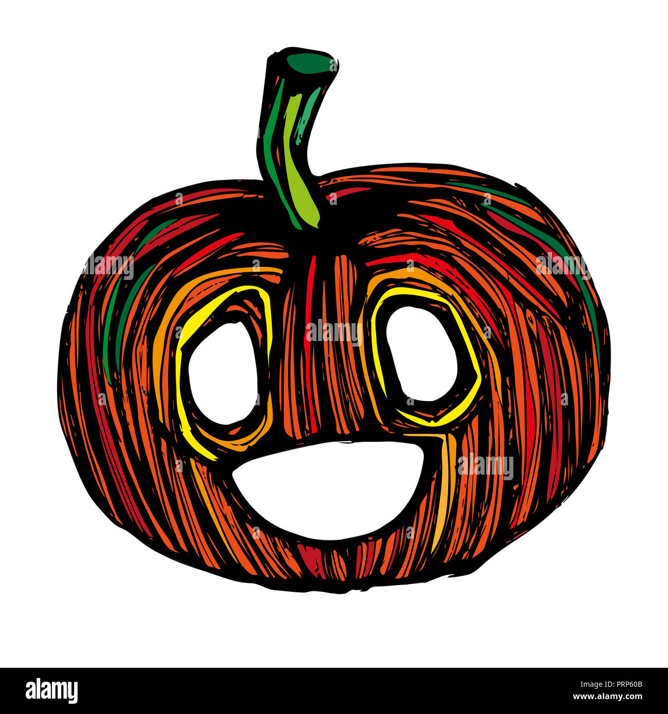 Doodle zucche. mano di vernice immagine disegnata in stile cartoon. Illustrazione di stock. Foto Stock