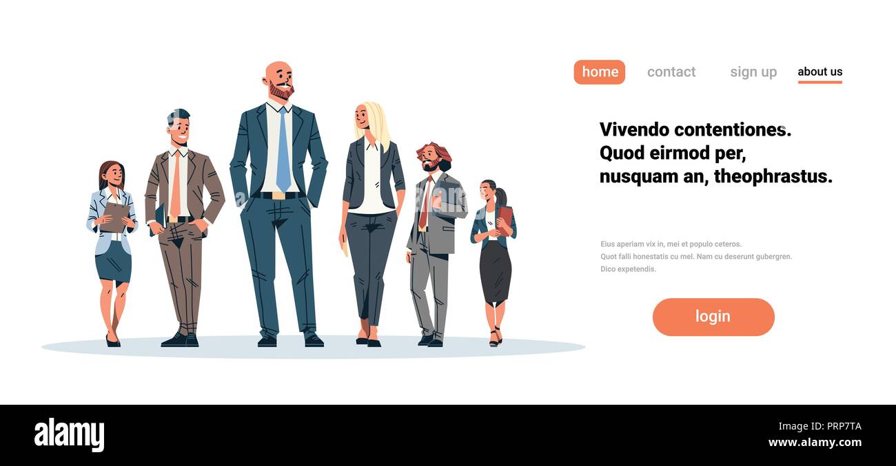 La gente di affari del team leader imprenditori donna in piedi insieme il concetto di leadership maschile femminile personaggio dei fumetti a piena lunghezza isolati piana orizzontale dello spazio di copia Illustrazione Vettoriale