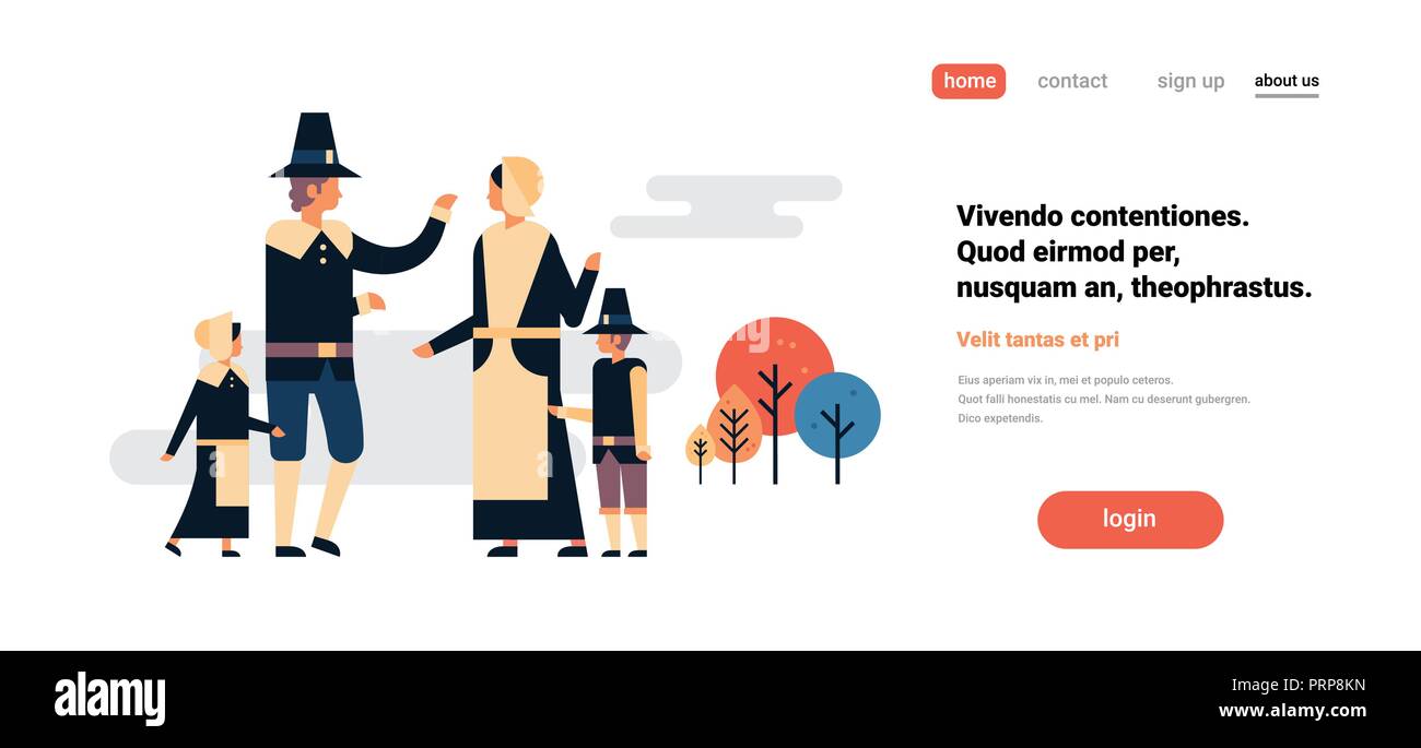 Native American Family la Giornata del ringraziamento celebrationg concetto genitori bambini comunicazione personaggio dei cartoni animati piatto isolato per tutta la lunghezza orizzontale dello spazio di copia Illustrazione Vettoriale