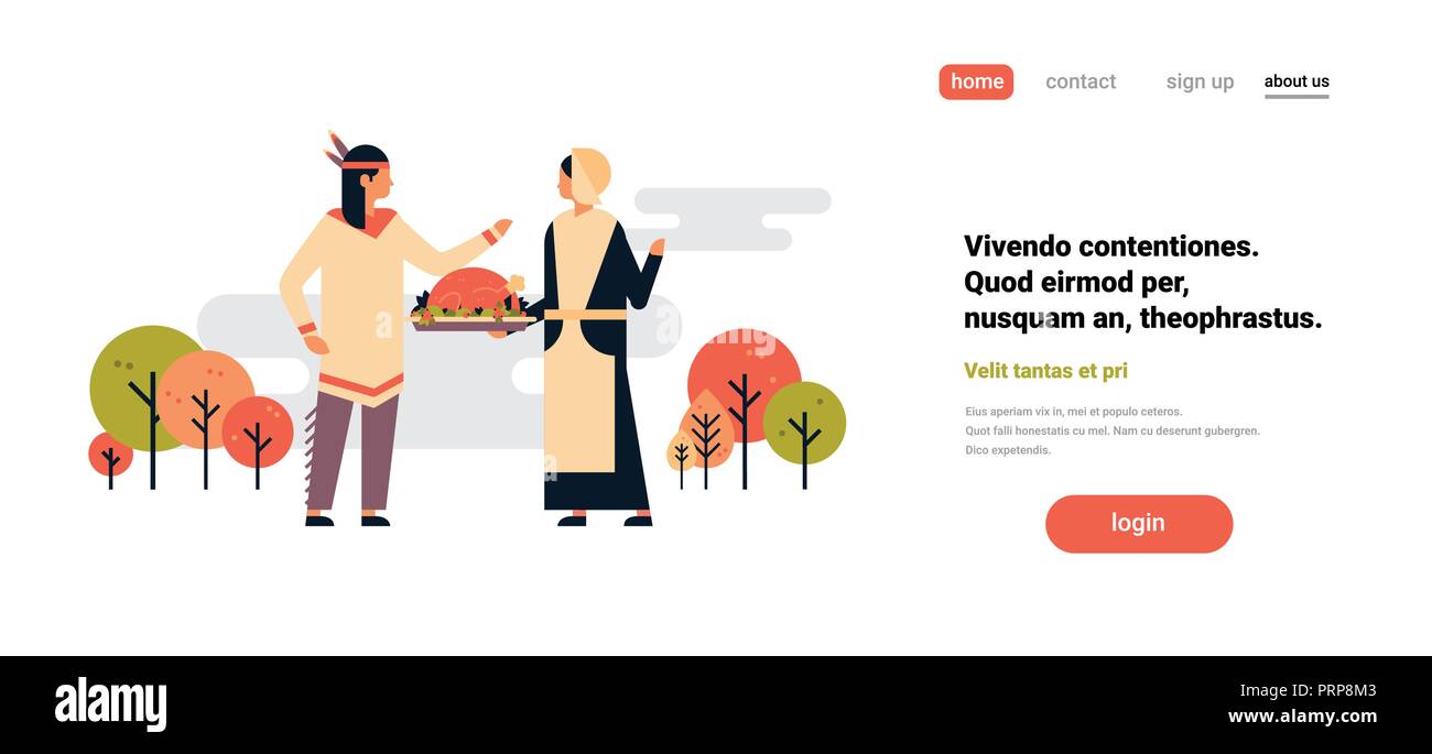 Native American Indian matura per celebrare la Giornata del ringraziamento concetto donna tenendo la Turchia uomo lady comunicazione personaggio dei fumetti a piena lunghezza isolati piana orizzontale e spazio di copia Illustrazione Vettoriale