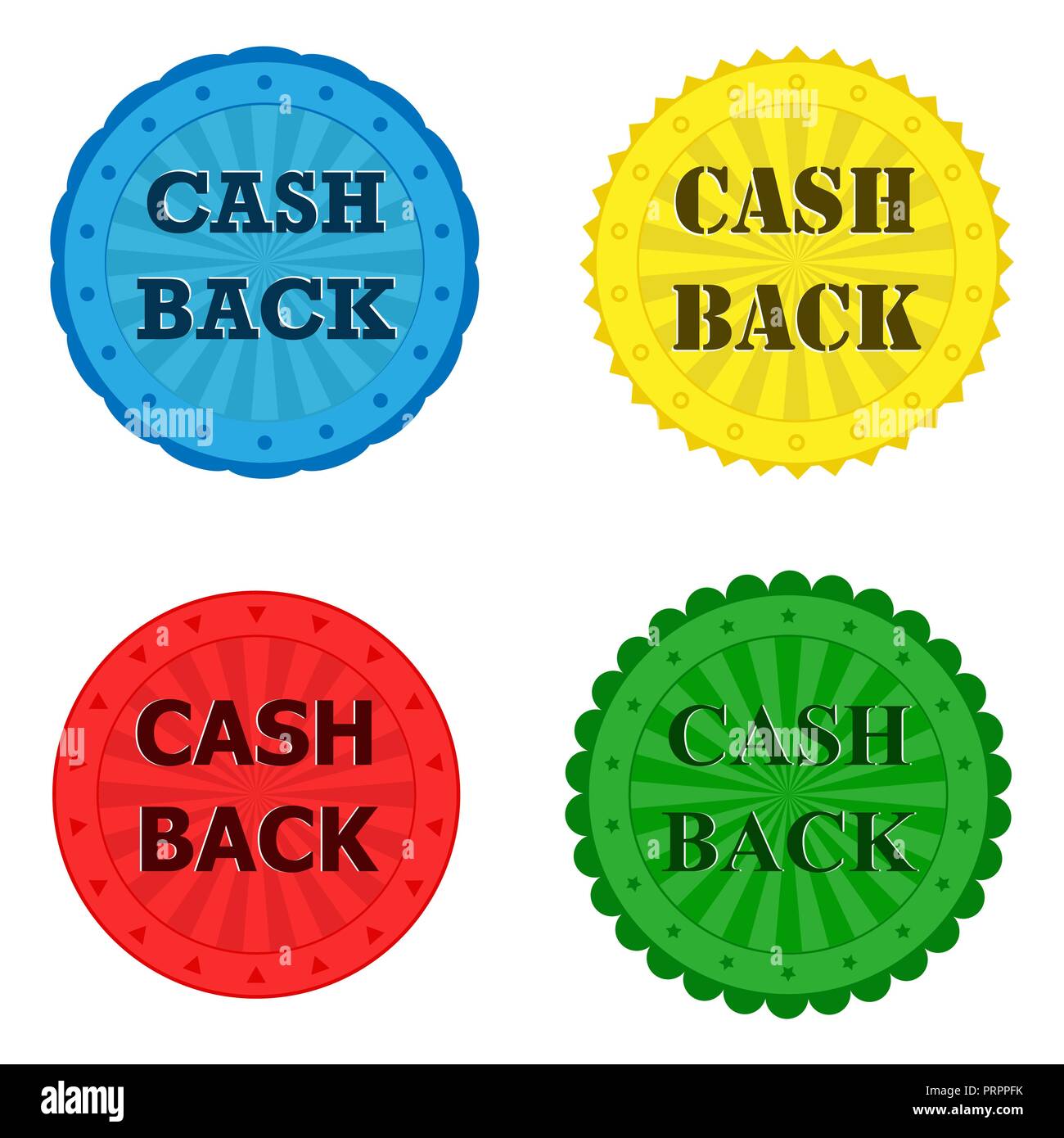 Set di adesivi colorati con la scritta cash back Illustrazione Vettoriale