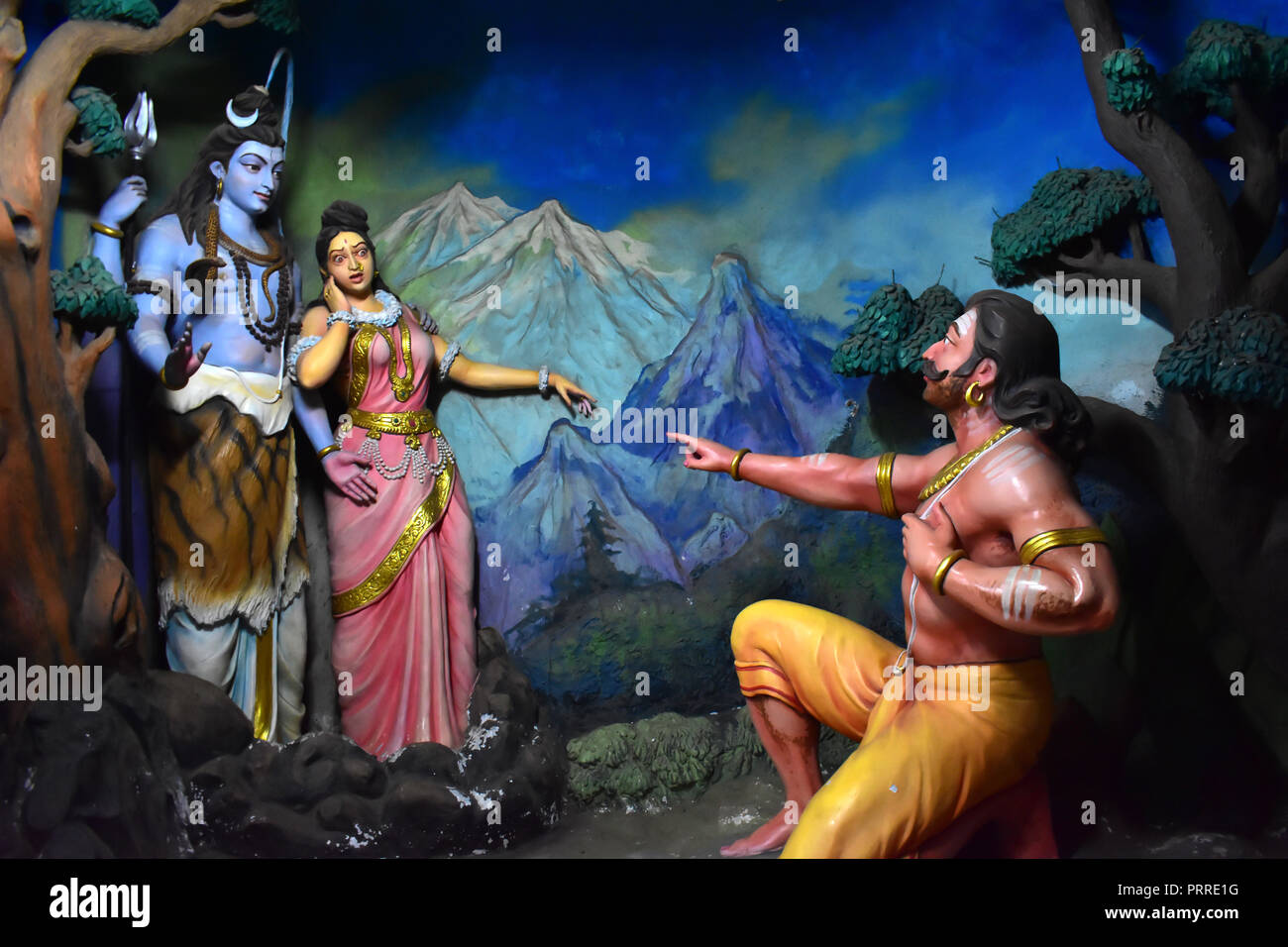 Murudeshwar Grotta Museo, Karnataka, India: agosto 25,2018: Ravana pregato e adorato signore Shiva per raggiungere l'immortalità Foto Stock