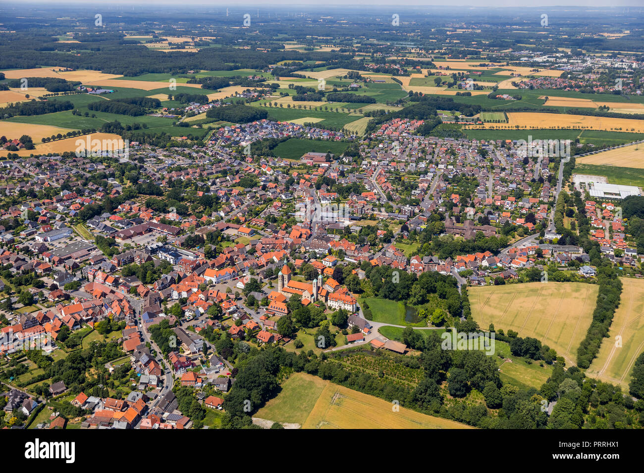 Panoramica Freckenhorst, Warendorf, Münsterland, Renania settentrionale-Vestfalia, Germania Foto Stock
