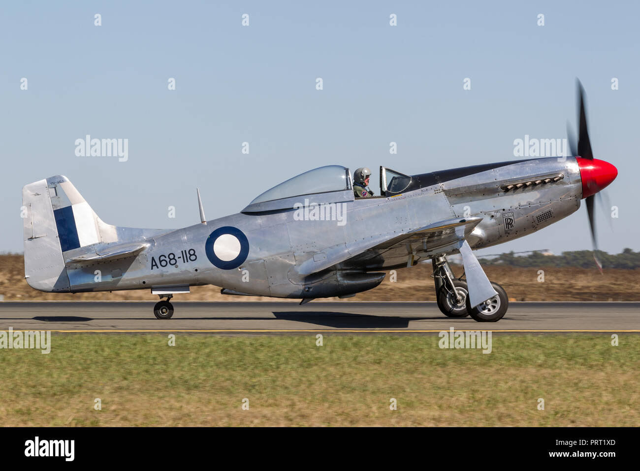 Ex Royal Australian Air Force (RAAF) Commonwealth Aircraft Corporation CA-18 Mustang VH-AGJ (North American P-51D Mustang) la II guerra mondiale fighter pl Foto Stock