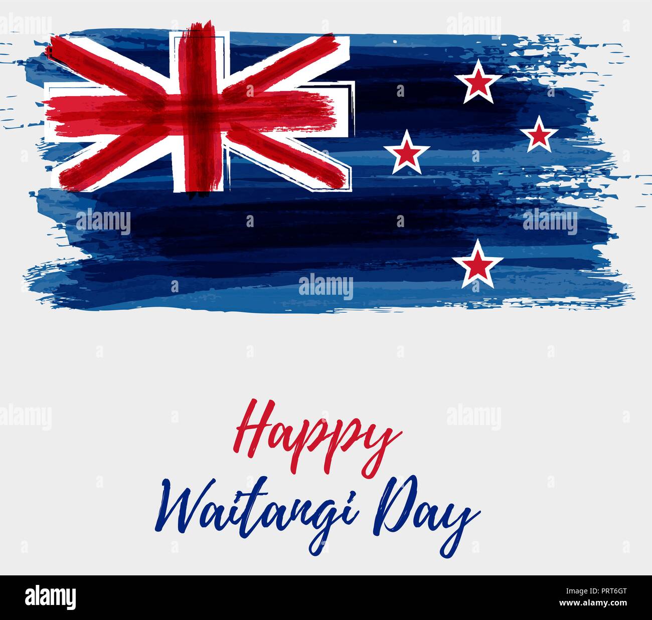 Felice Waitangi day - Nuova Zelanda vacanza. Dipinto astratto grunge bandiera della Nuova Zelanda. Modello per la vacanza sfondo, poster, striscioni, biglietto di auguri, Illustrazione Vettoriale