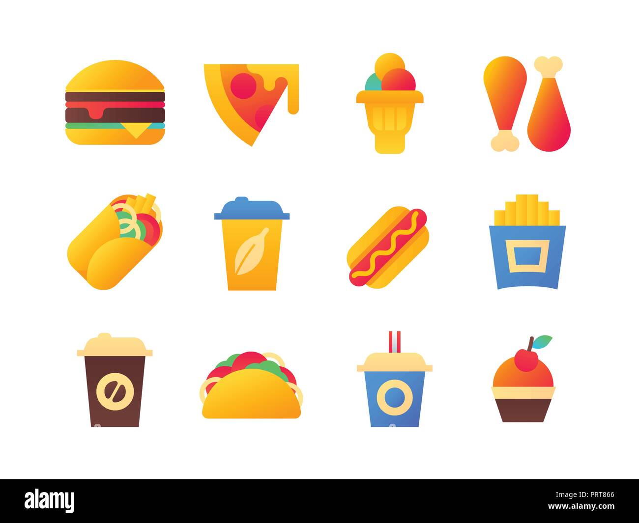 Fast food - set di design piatto icone di stile Illustrazione Vettoriale