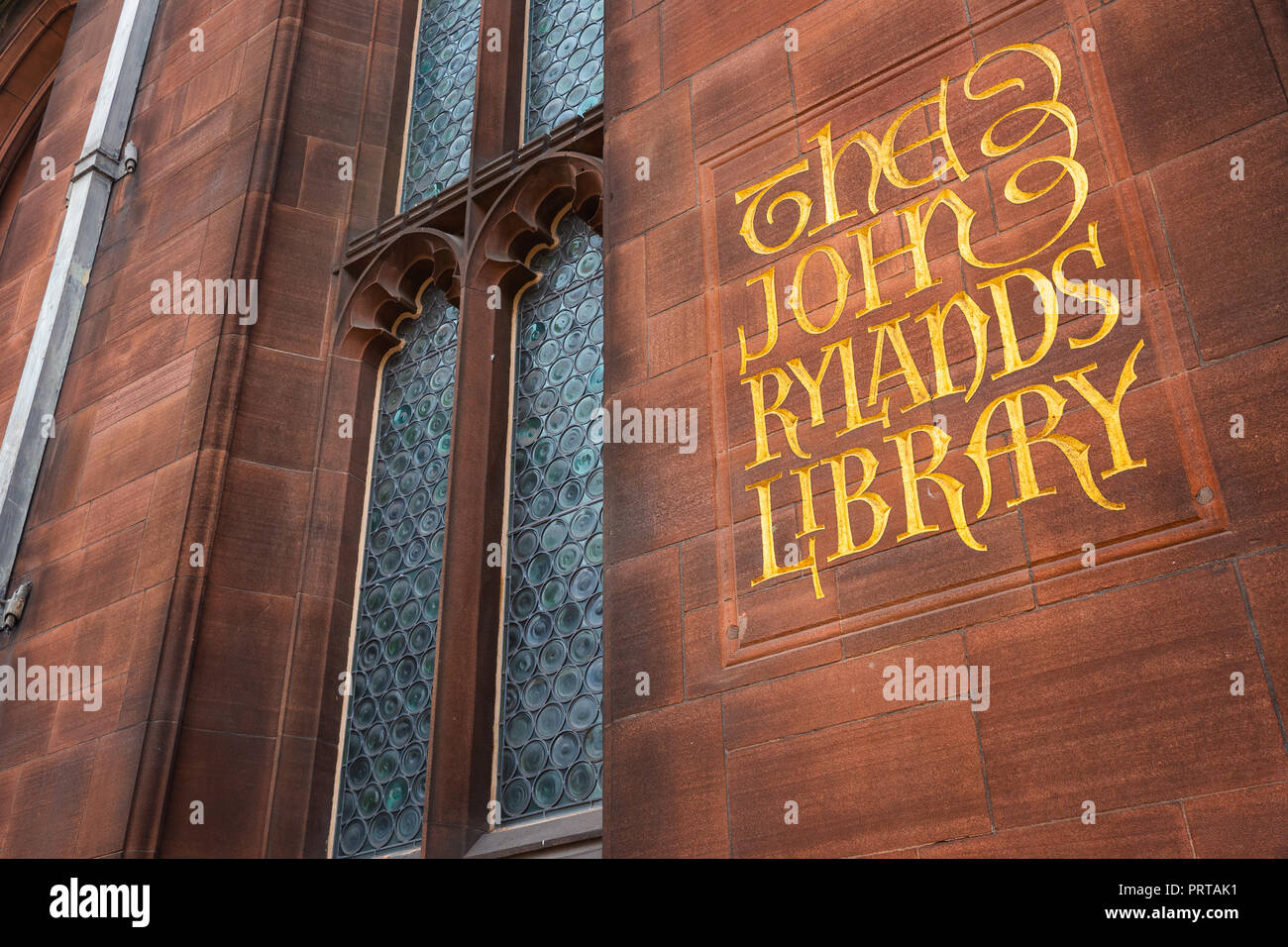 Manchester, Regno Unito - 18 Maggio 2018: John Rylands Library costruito nel 1988 da Enriqueta Rylands, sua moglie dopo Giovanni della morte, è aperto al pubblico nel 1900. Il Foto Stock