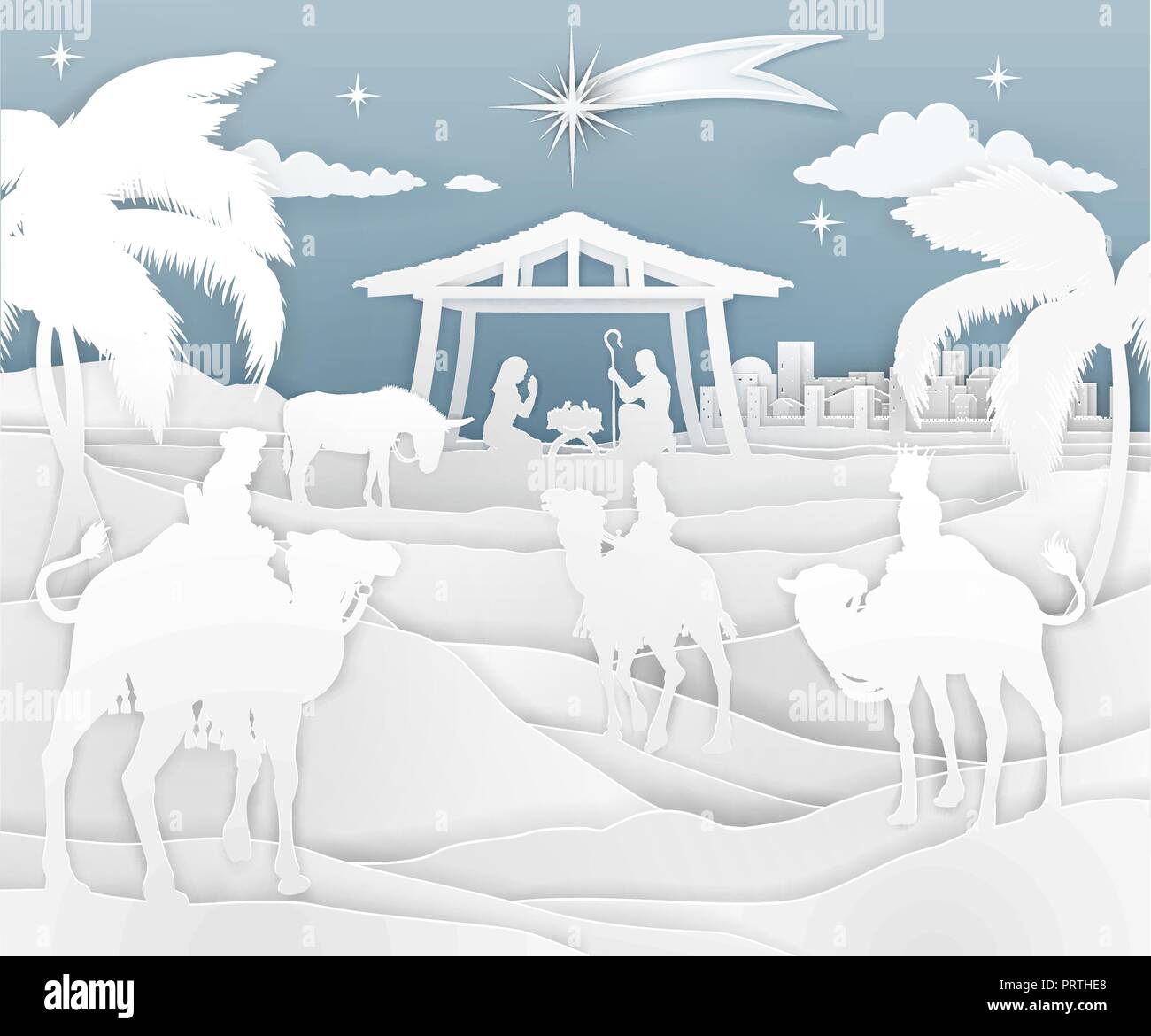 Natale Natale scena stile della carta Illustrazione Vettoriale