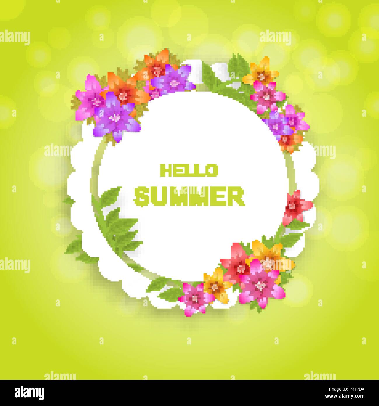 Ciao estate. Uno sfondo luminoso con fiori gigli. Poster, invito, banner. Illustrazione Vettoriale. Illustrazione Vettoriale