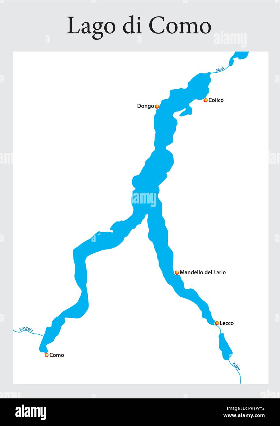 Small Outline mappa della tomaia Italiano Lago di Como, Italia. Illustrazione Vettoriale