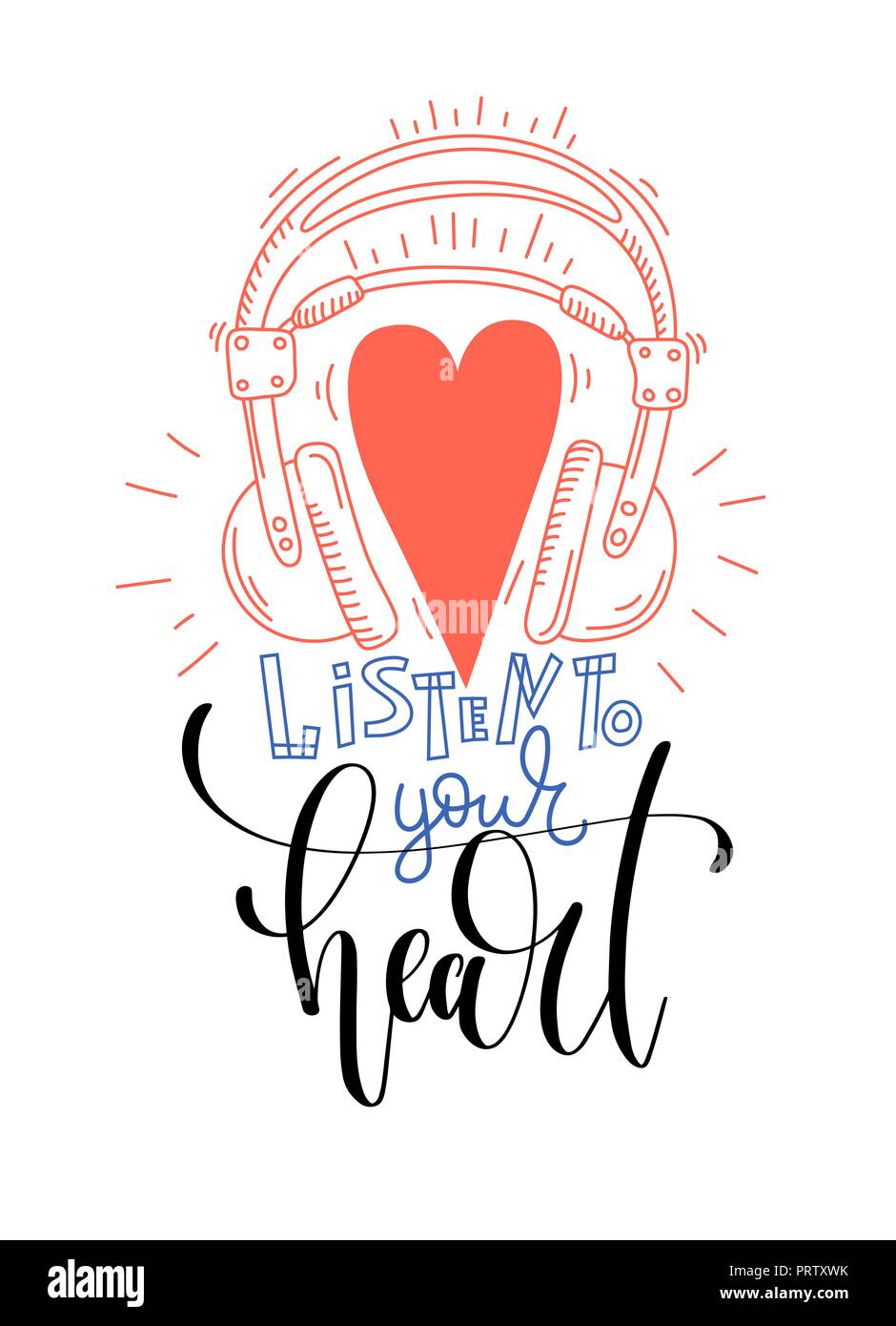 Ascolta il tuo cuore - scritte a mano poster design ottimista Illustrazione Vettoriale