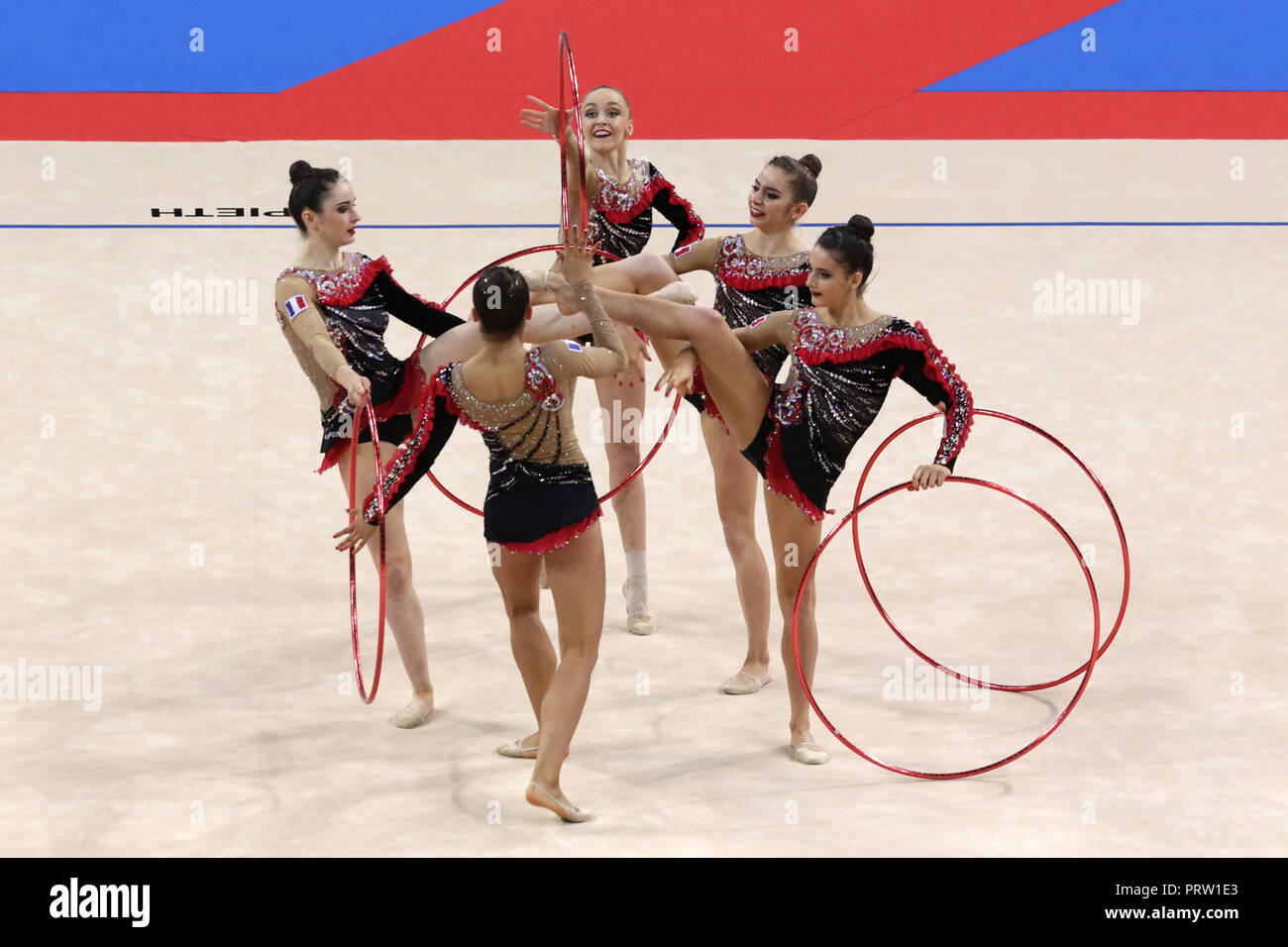 Sofia, Bulgaria - 16 settembre, 2018: Team Franceperforms durante il 2018 Rhythmic Gymnastics World Championships. Torneo di gruppo. Foto Stock