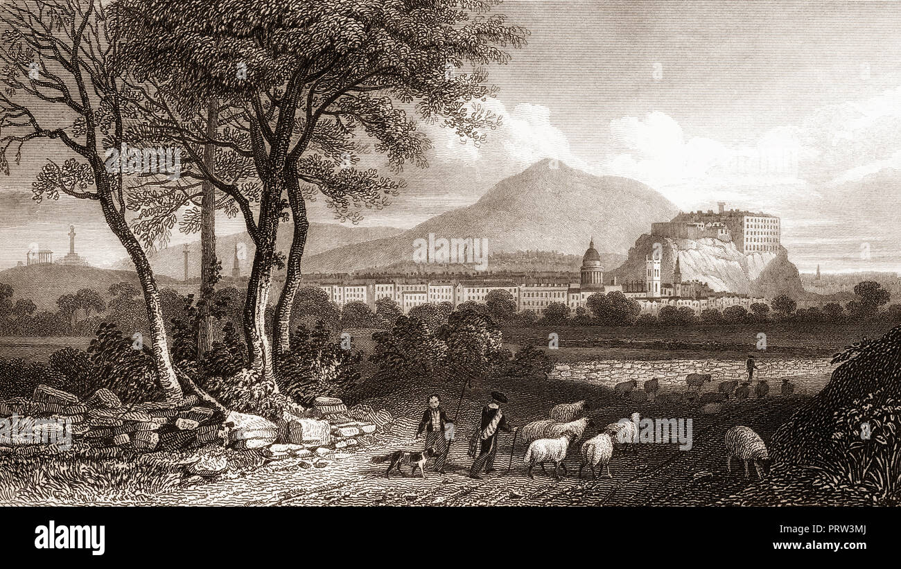 Vista da Craigleith, Edimburgo, Scozia, secolo XIX, dalla moderna Atene da Th. H. Pastore Foto Stock