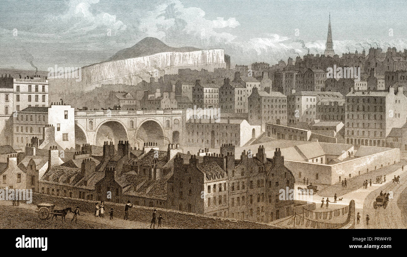 Una parte della Città Vecchia e da Princes Street, Edimburgo, Scozia, secolo XIX, dalla moderna Atene da Th. H. Pastore Foto Stock