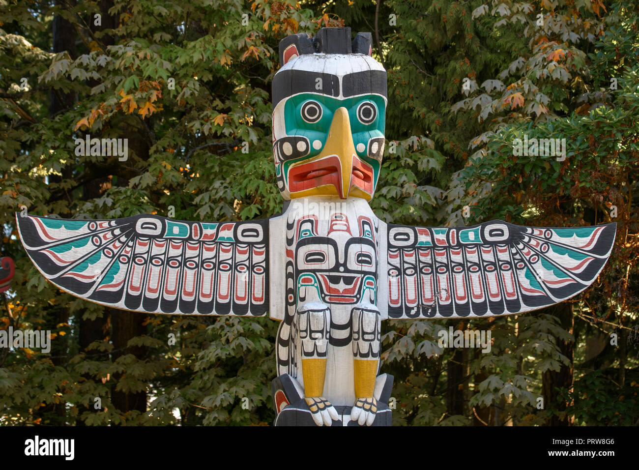 Totem Poles a Brockton Point, Stanley Park Foto Stock