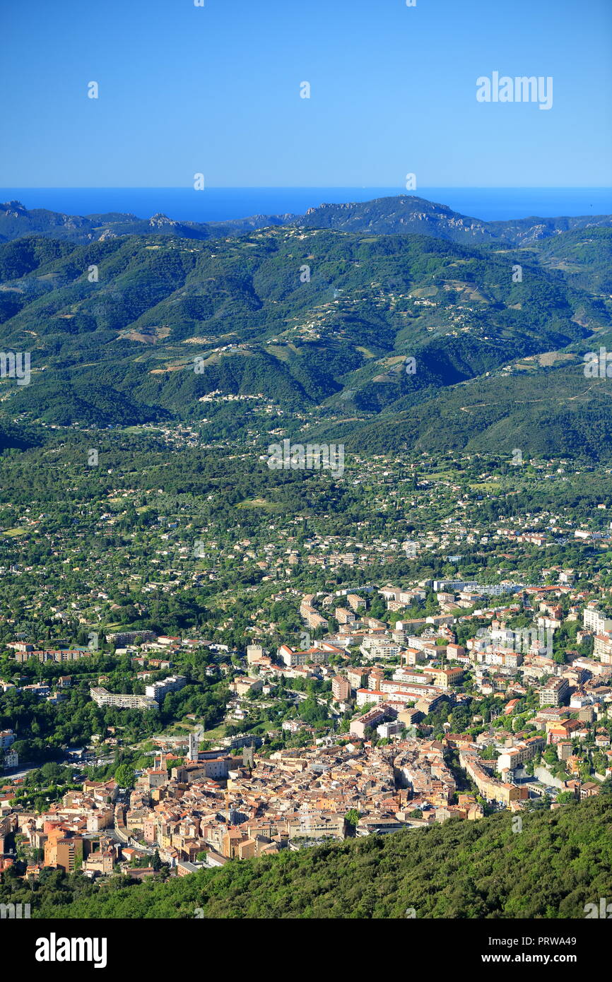 Vista superiore al di sopra di Grasse, Prealpes d'Azur, 06, Alpes-Maritimes, Cote d'azur, PACA, Foto Stock