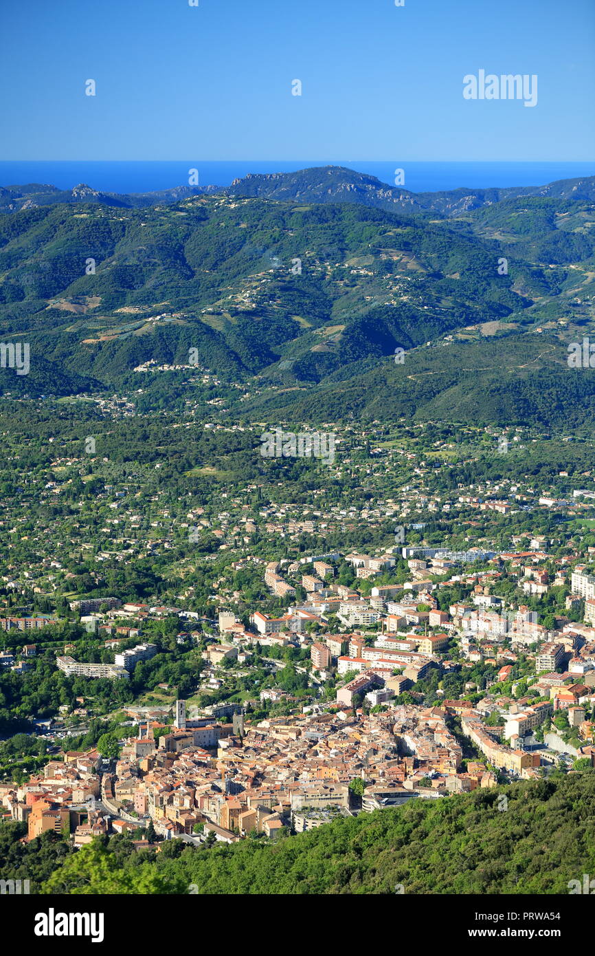 Vista superiore al di sopra di Grasse, Prealpes d'Azur, 06, Alpes-Maritimes, Cote d'azur, PACA, Foto Stock