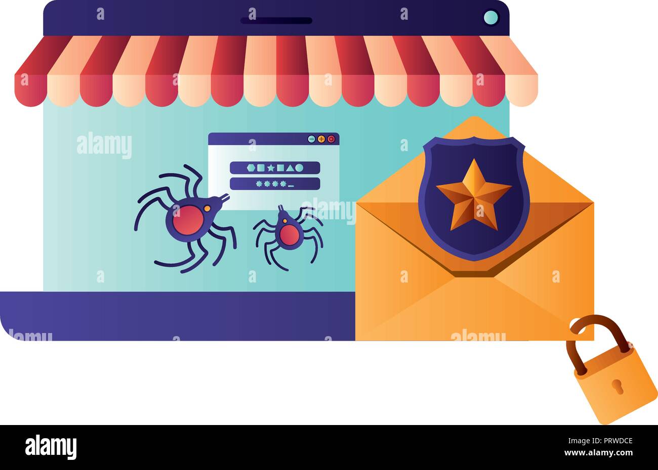Lo schermo del notebook con la finestra aperta e icona password isolato Illustrazione Vettoriale