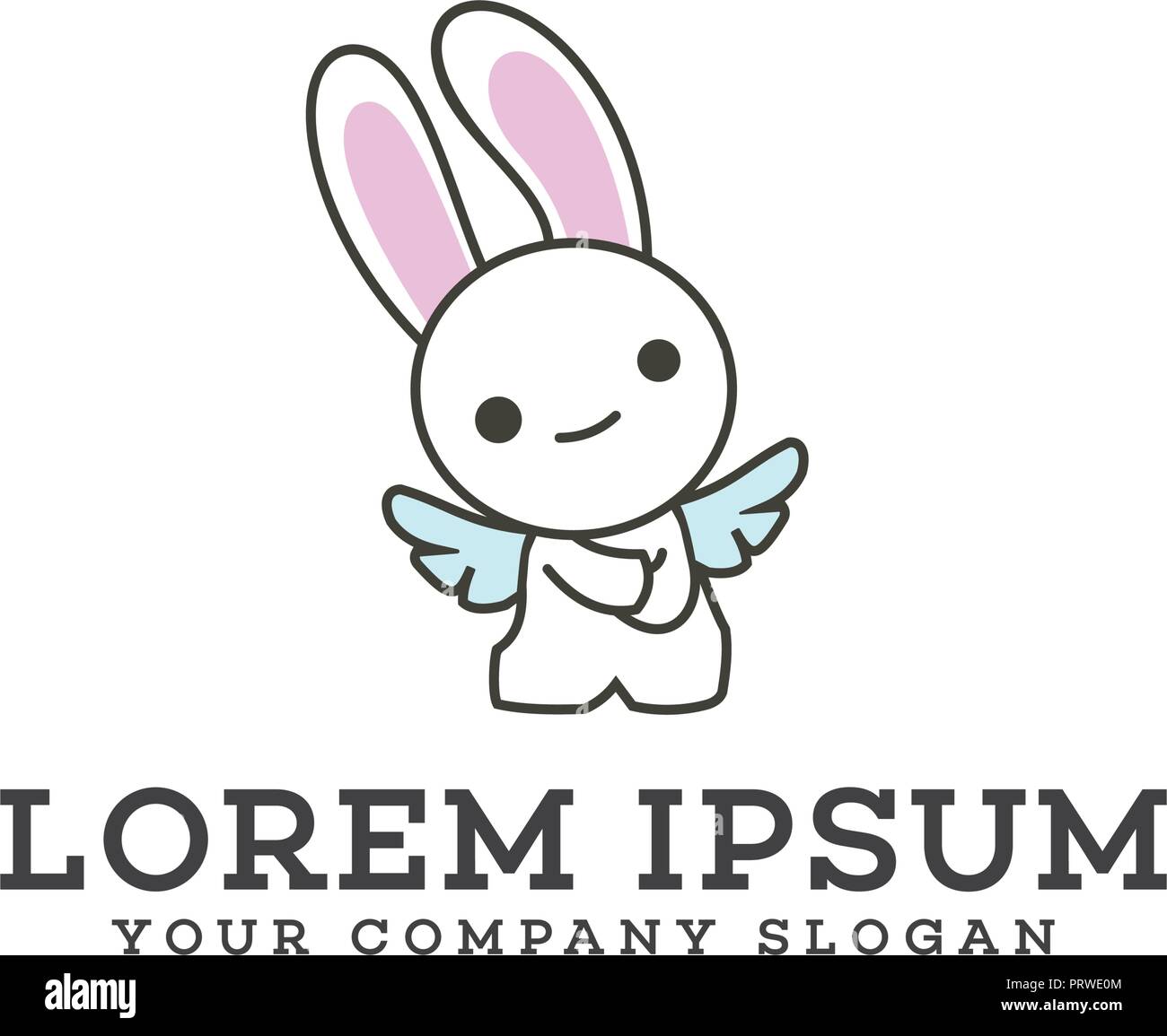 Funny Angel Bunny cartoon logo design modello di concetto Illustrazione Vettoriale