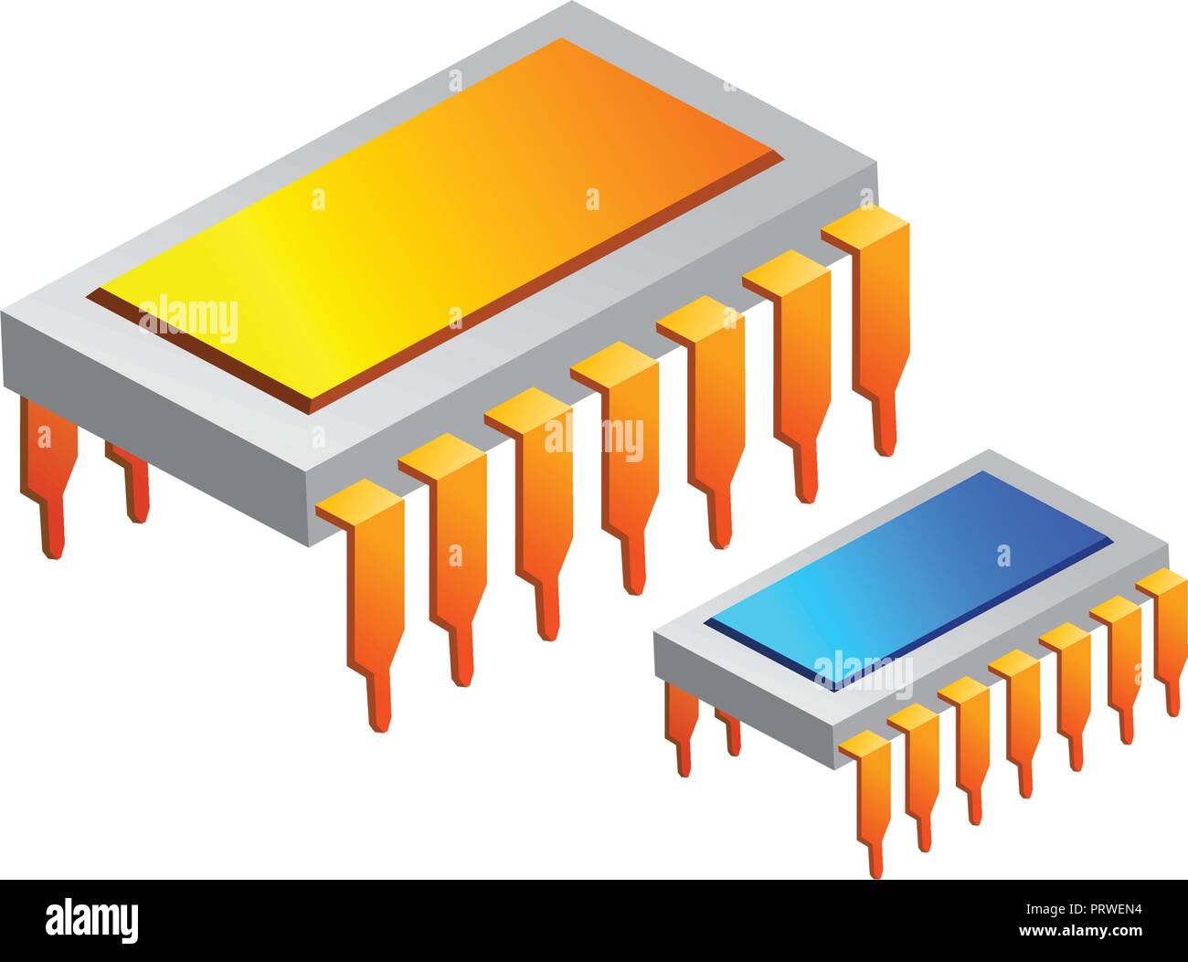 Ic chip elettronico. Illustrazione di vettore isolato su sfondo bianco Illustrazione Vettoriale