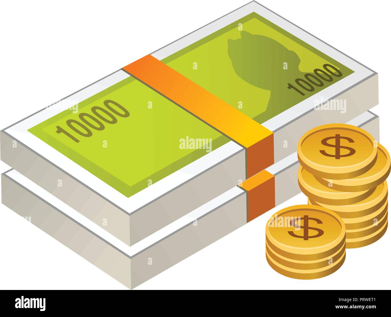 Denaro contante e delle monete in euro . Illustrazione di vettore isolato su sfondo bianco Illustrazione Vettoriale