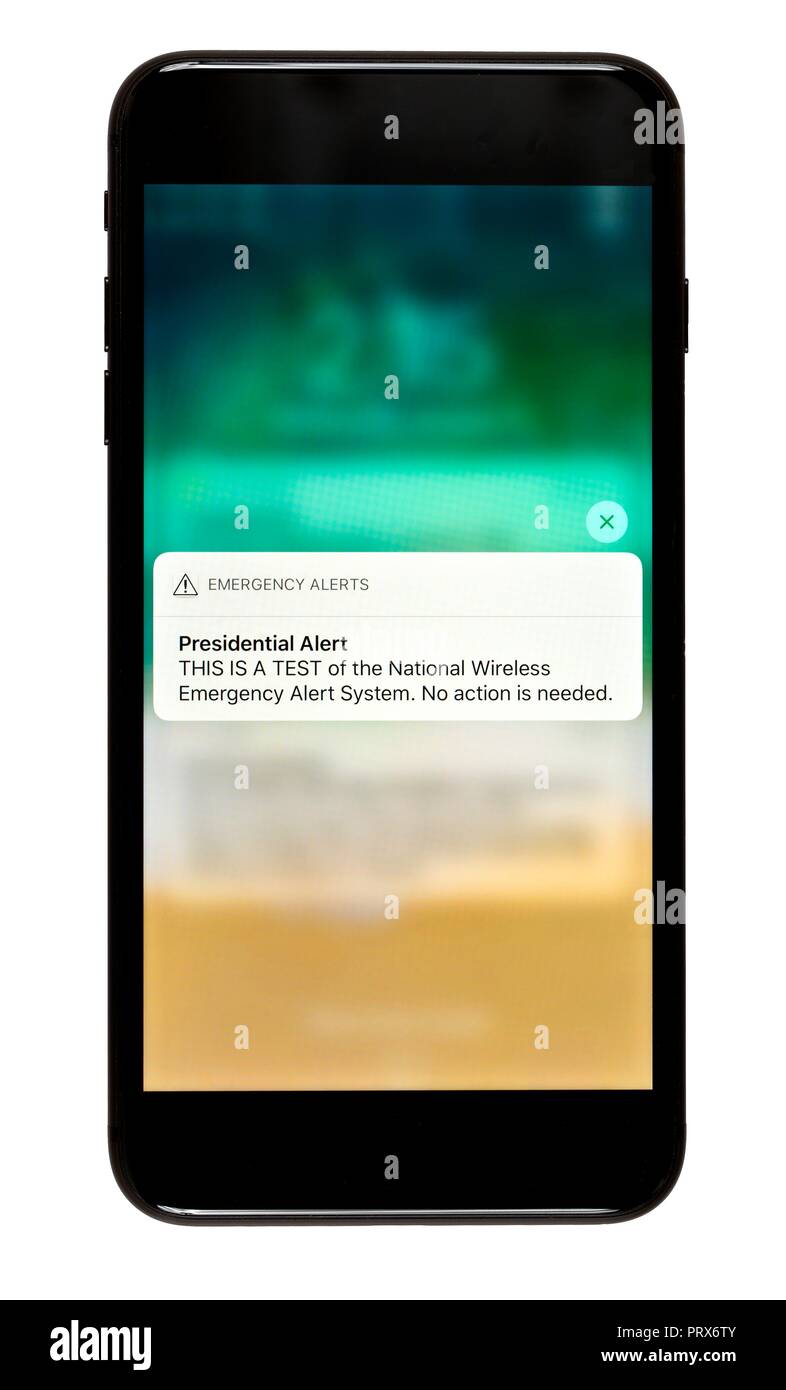 Gli Stati Uniti a livello nazionale, un messaggio di testo Avviso presidenziale rilasciato il 3 ottobre 2018. Il messaggio recita: Gli allarmi di emergenza: Avviso presidenziale - questo Foto Stock
