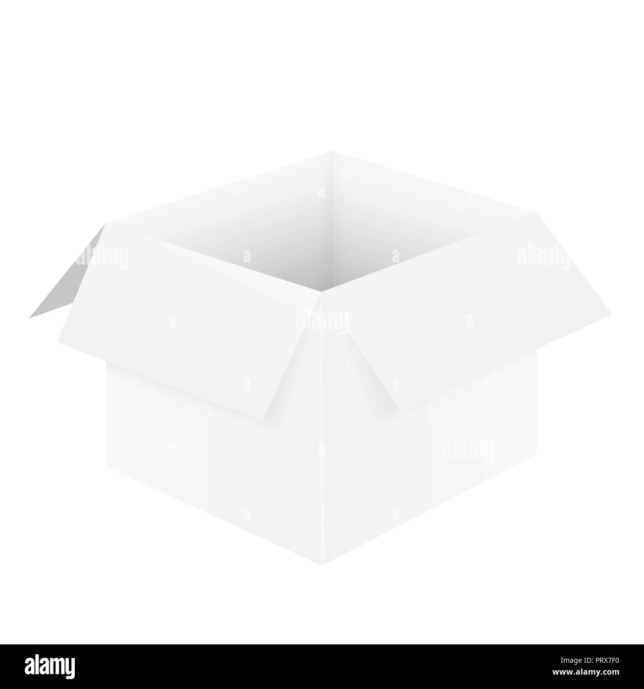 Illustrazione realistica del vuoto bianco di aprire una scatola di cartone, isolati su sfondo bianco - vettore Illustrazione Vettoriale