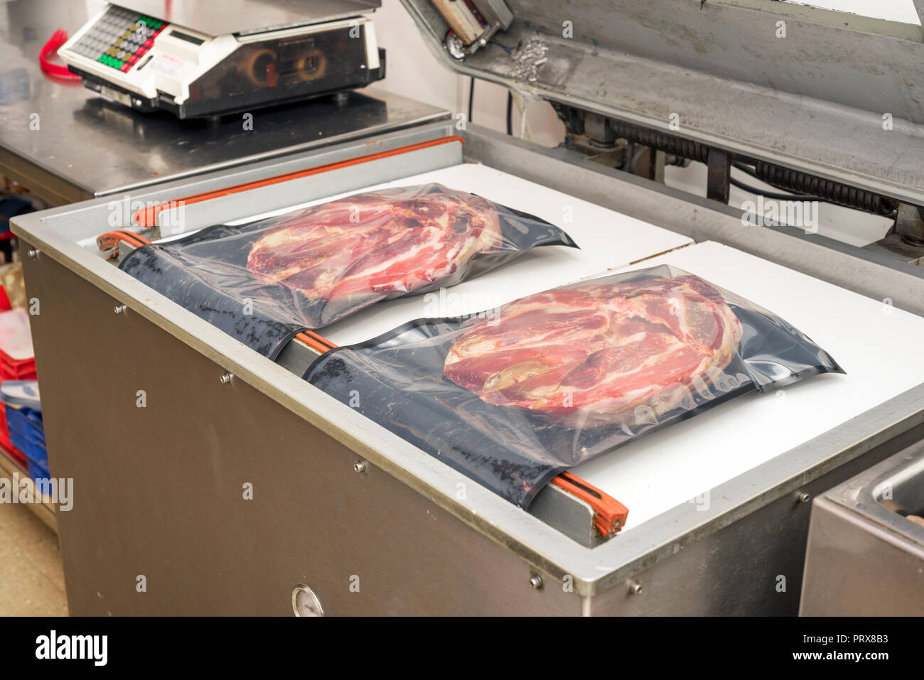 Calore di tenuta a vuoto la macchina per industria della carne Foto Stock