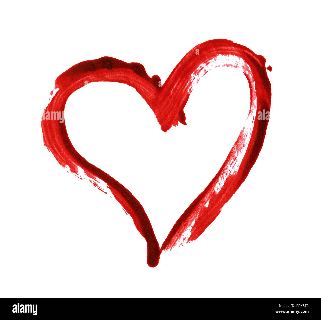 Closup del cuore rosso dipinto con un pennello isolati su sfondo bianco per il giorno di San Valentino Foto Stock