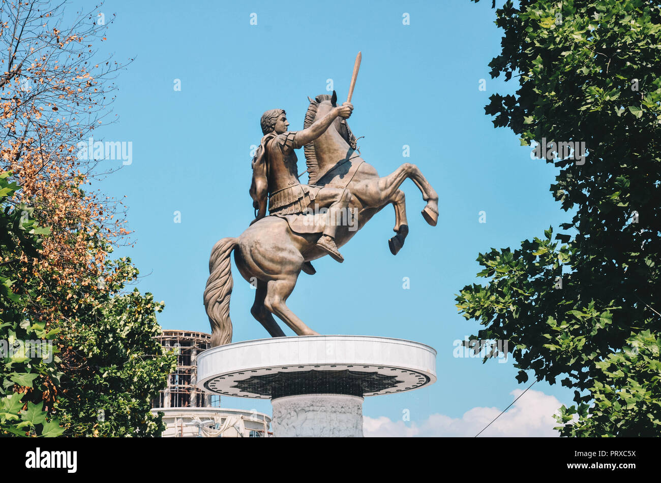 Statua di Alessandro il Grande, Macedonia Square, Skopje, Repubblica di Macedonia, Settembre 2018 Foto Stock