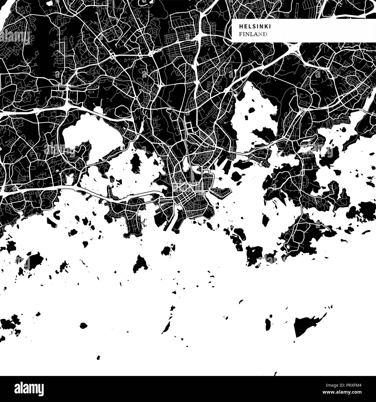Mappa Area di Helsinki, Finlandia con tipici monumenti urbani come edifici, strade, vie navigabili e ferrovie nonché piccole strade e sentieri del parco. R Illustrazione Vettoriale