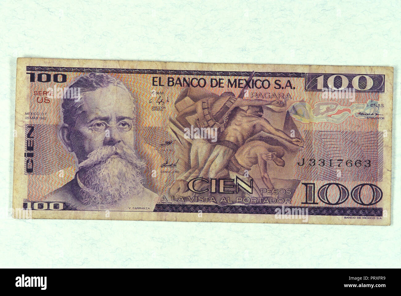 Non 1213159 carta moneta MESSICO 100 pesos V. Carranza Foto Stock