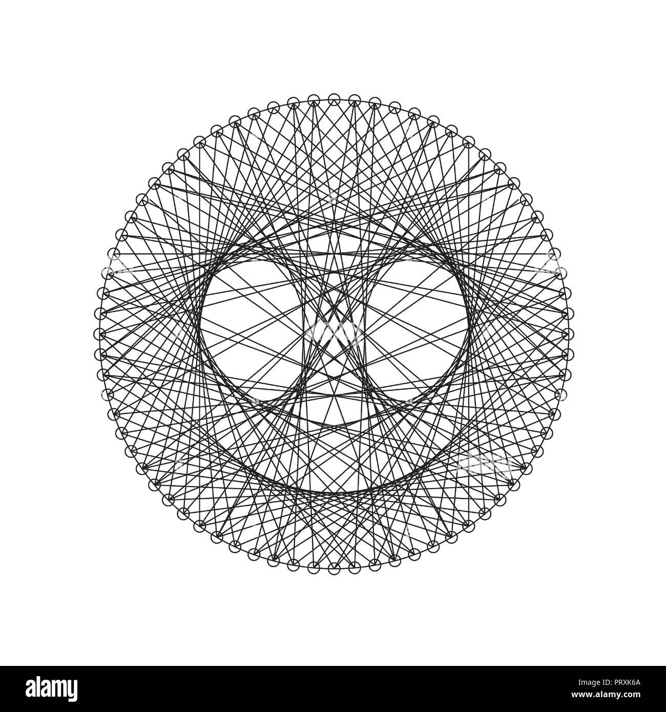 Linee e cerchi in questo lavoro sono calcolate e utilizzate. Ciascuna linea svolge un ruolo essenziale nella generazione di un aspetto generale Illustrazione Vettoriale