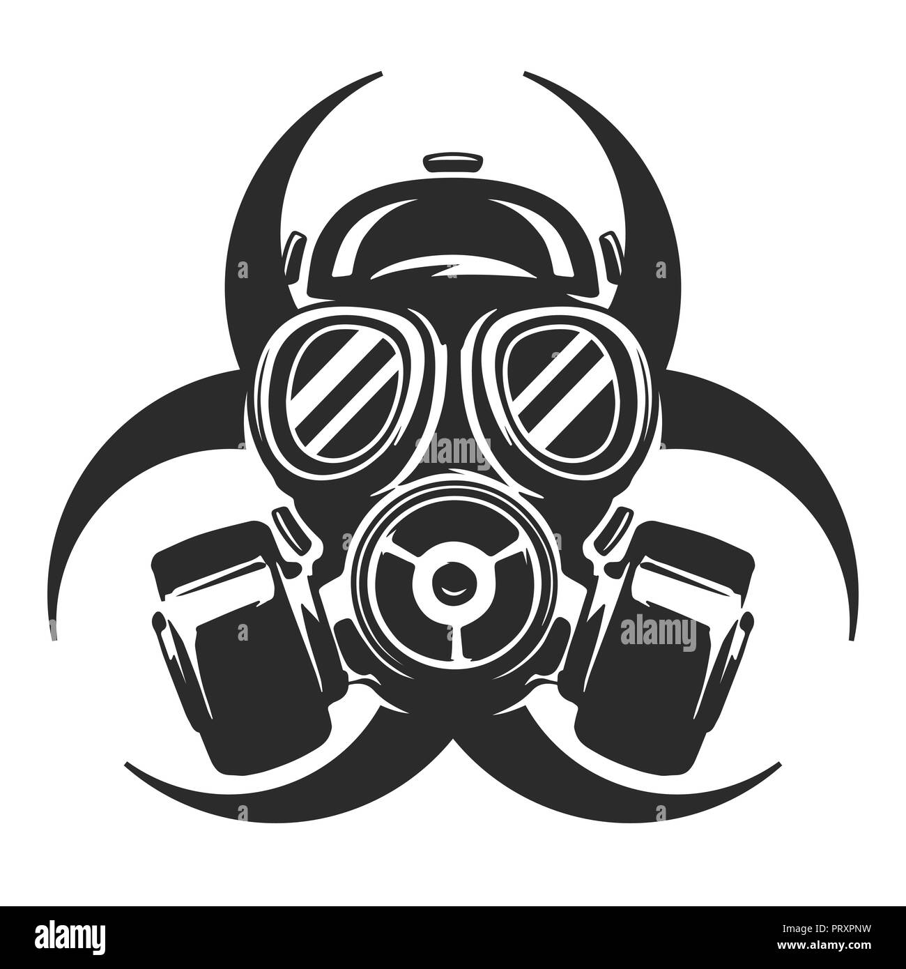 Maschera a gas illustrazione vettoriale isolati su sfondo bianco. Respiratoron sullo sfondo del segno di pericolo biologico Illustrazione Vettoriale