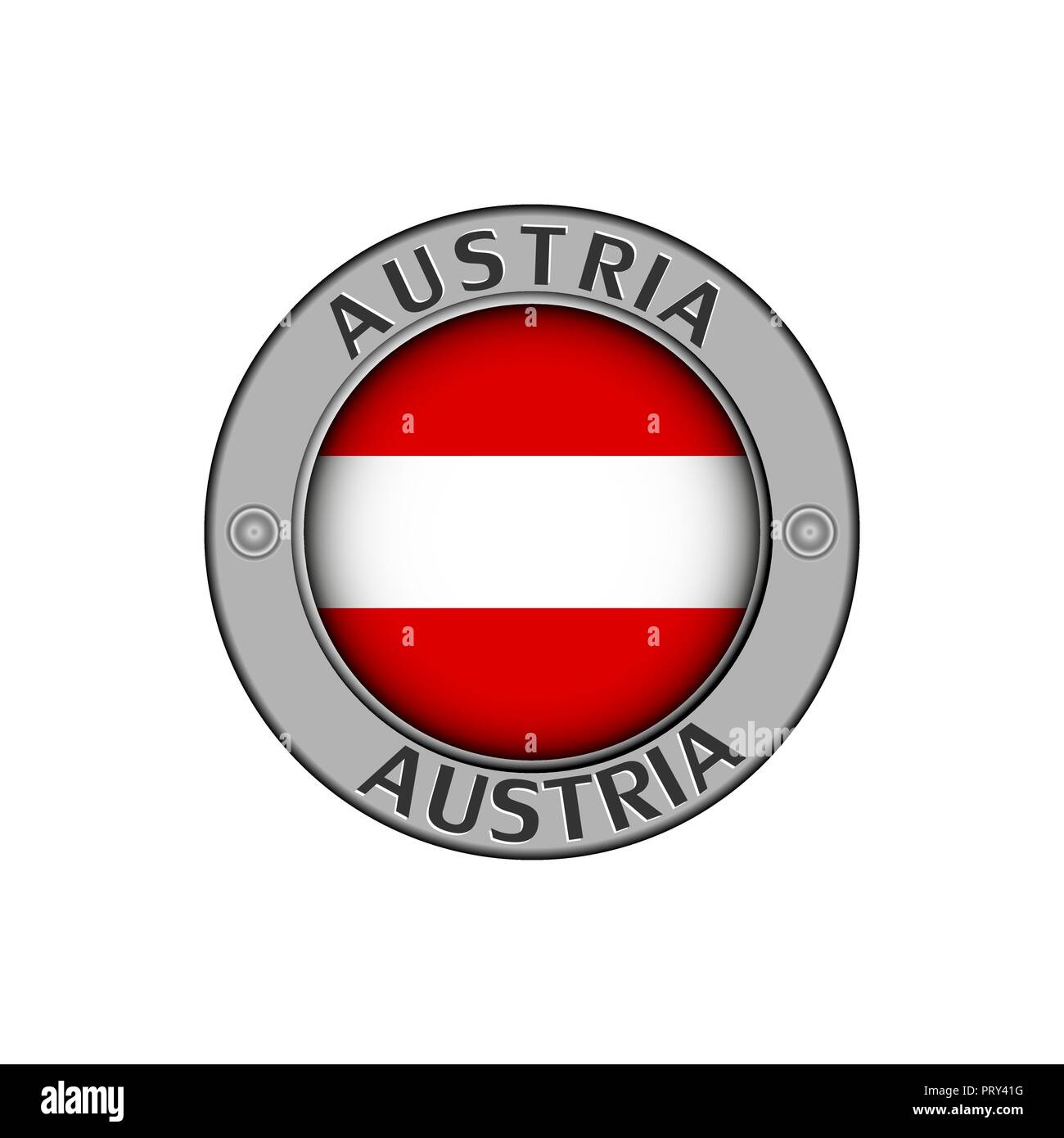 Rotondo di metallo medaglione con il nome del paese Austria e un indicatore rotondo nel centro Illustrazione Vettoriale