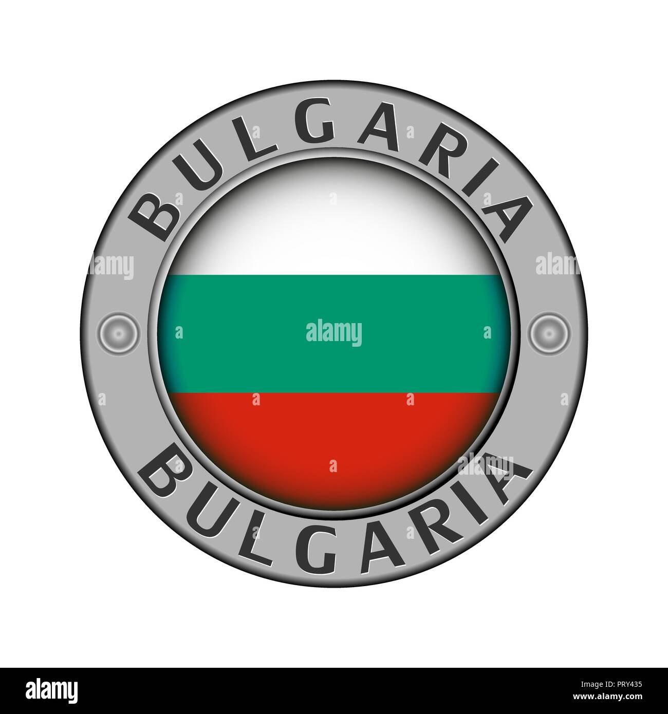 Rotondo di metallo medaglione con il nome del paese Bulgaria e un indicatore rotondo nel centro Illustrazione Vettoriale