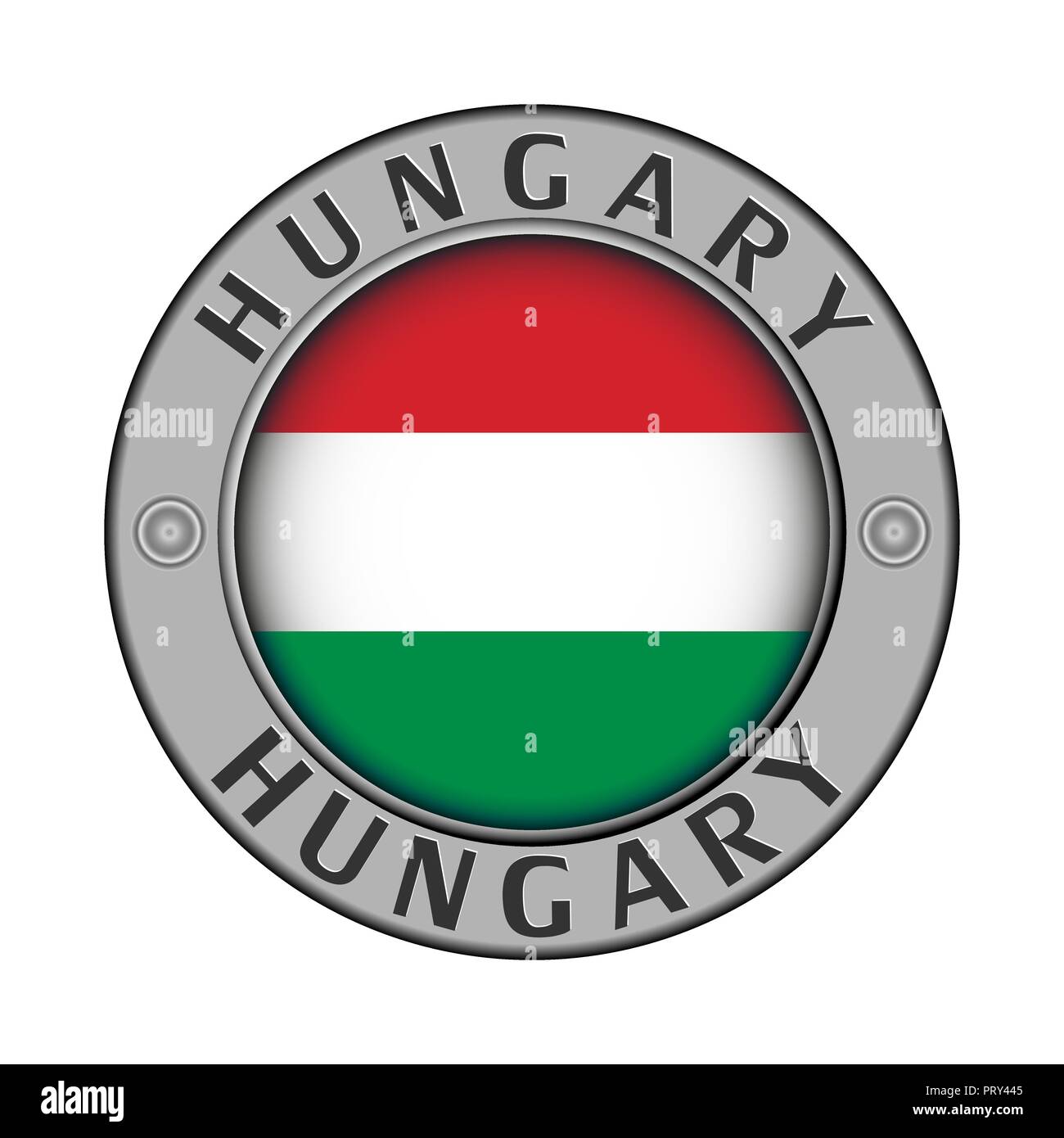 Rotondo di metallo medaglione con il nome del paese di Ungheria e un indicatore rotondo nel centro Illustrazione Vettoriale