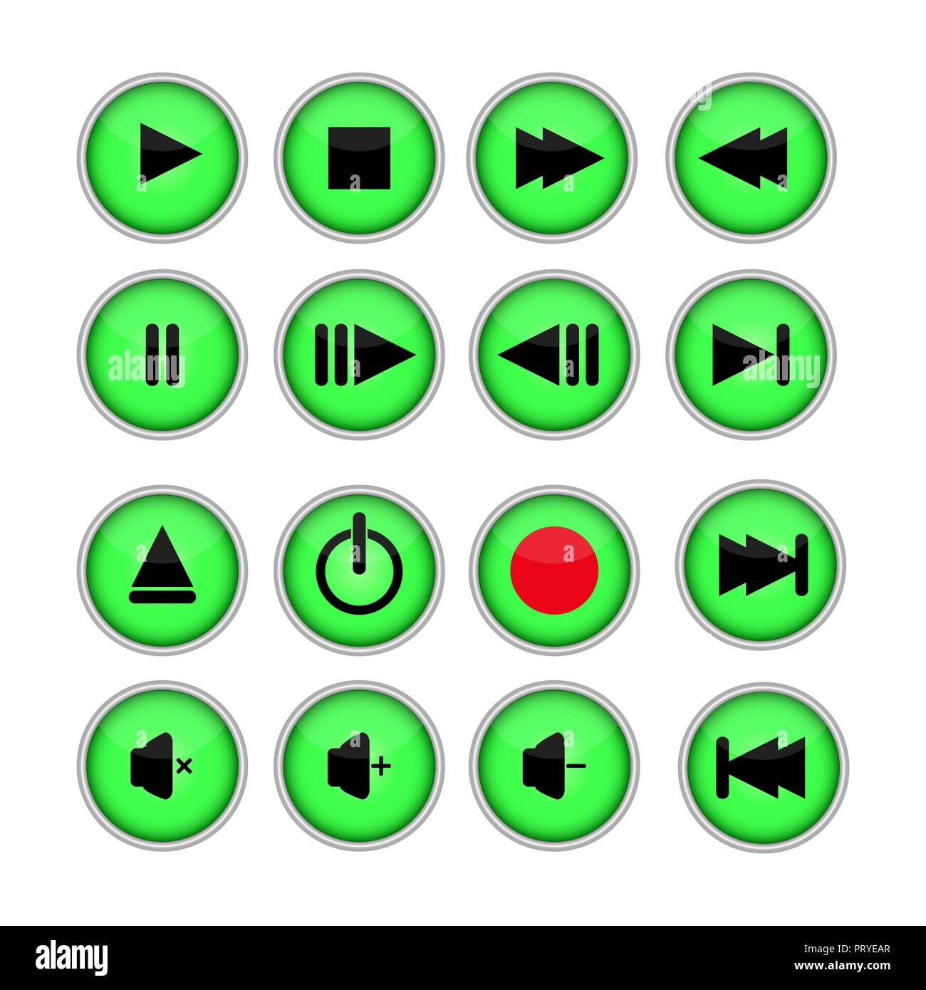 Set di 16 pulsanti per CD-DVD-MP3-audio-video player Illustrazione Vettoriale