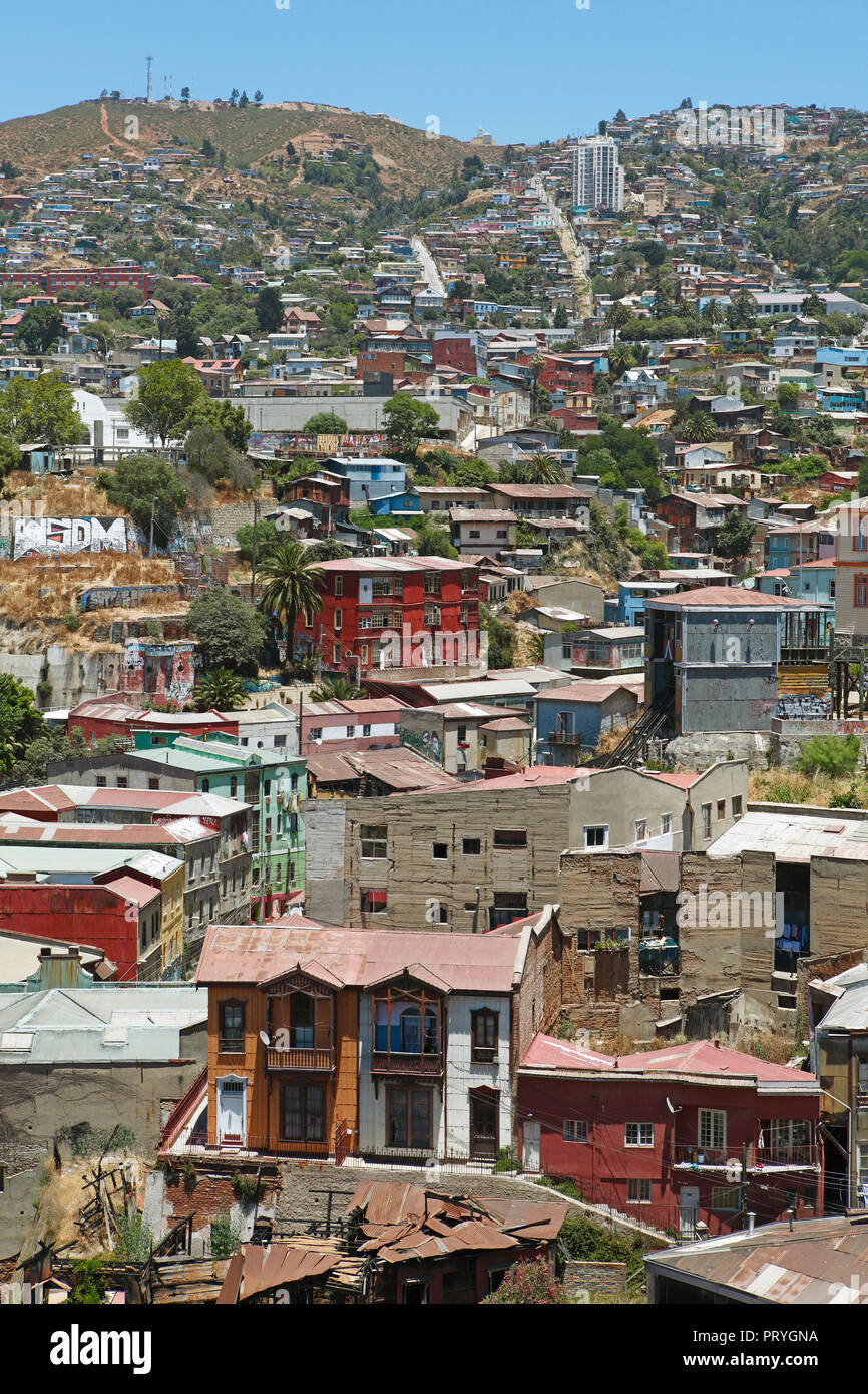 Vista sulla città, Valparaiso, Cile Foto Stock