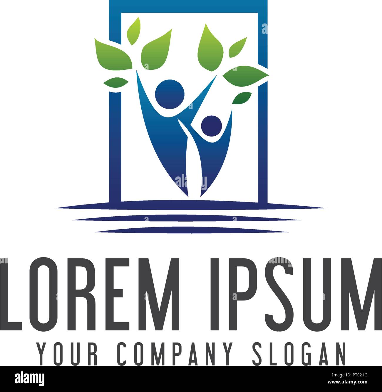 Paesaggio persone logo design concept modello. Illustrazione Vettoriale